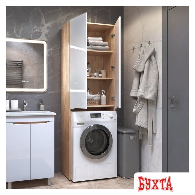 Мебель для ванных комнат Vigo Шкаф комбинированный Grani 640 под стиральную машину (дуб золотой) 3