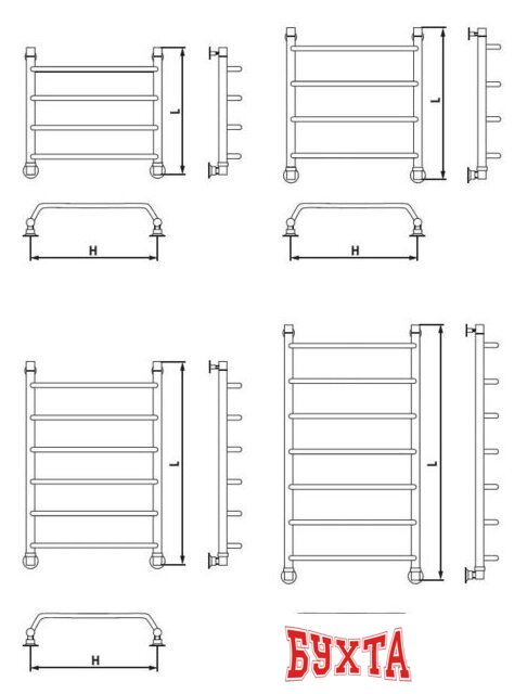 Полотенцесушитель Luxon E T500 80x50 (боковое подключение) 3
