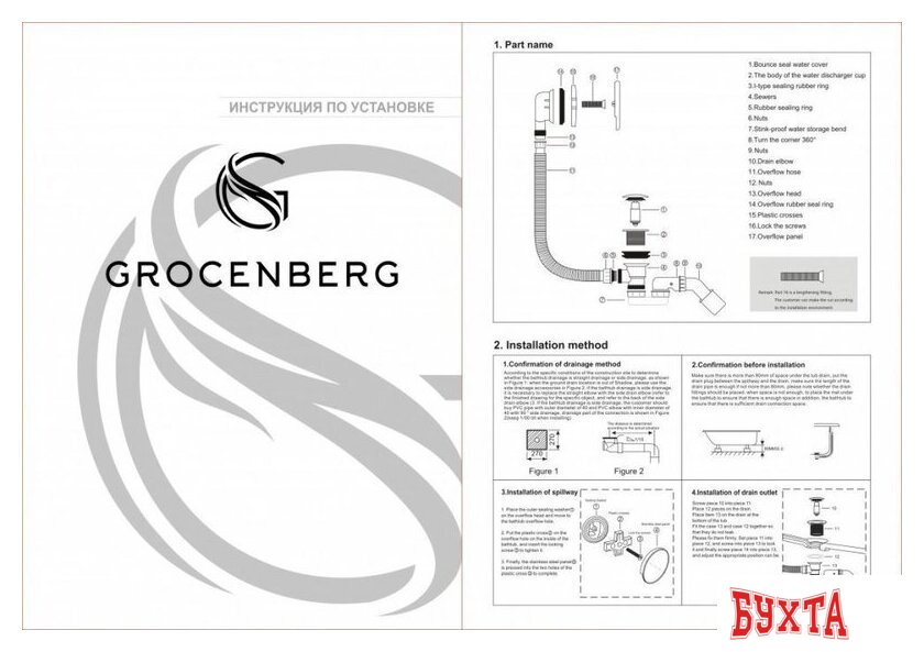 Слив-перелив Grocenberg GB230 (графит) 2