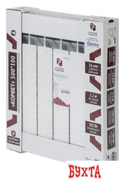 Алюминиевый радиатор Русский радиатор Корвет AL 500/100 (4 секции) 4