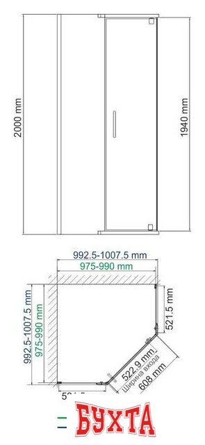 Душевой уголок Wasserkraft Leine 35P38 4