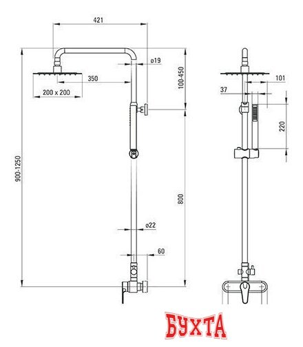 Душевая система Deante Oregano Square NAC 01SM 2