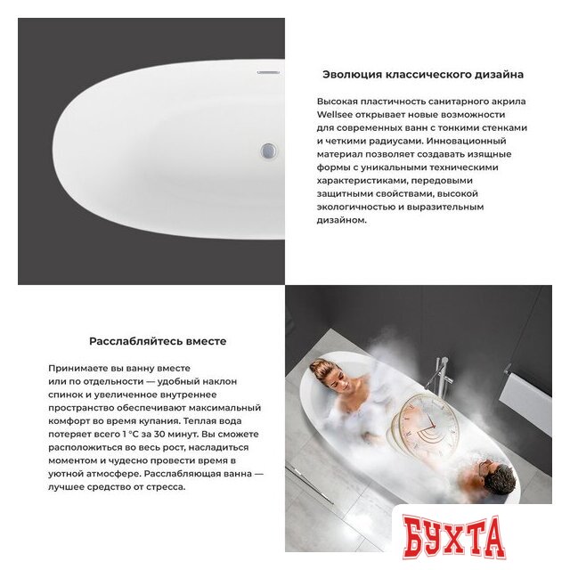 Ванна Wellsee Carefree Dove 168x73 23290102R (отдельностоящая ванна белый глянец, экран, ножки, сифон-автомат глянцевый белый) 5