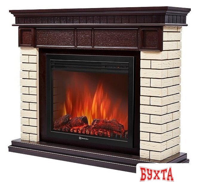 Портал Firelight Bricks 30 (камень бежевый/шпон темный дуб) 2