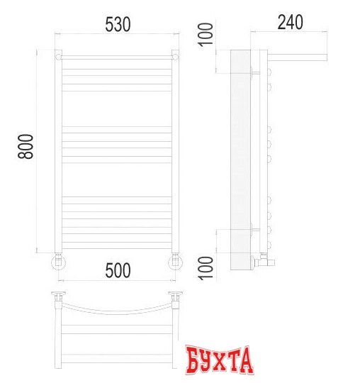Полотенцесушитель TERMINUS Енисей П10 500x800 с полкой нп (хром) 3