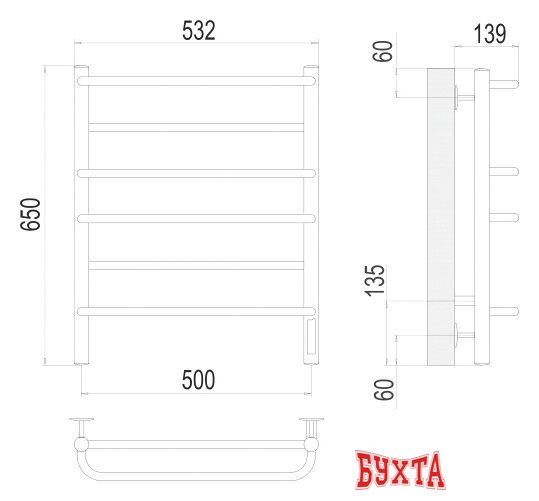 Полотенцесушитель TERMINUS Евромикс П6 электро (500х650) 2