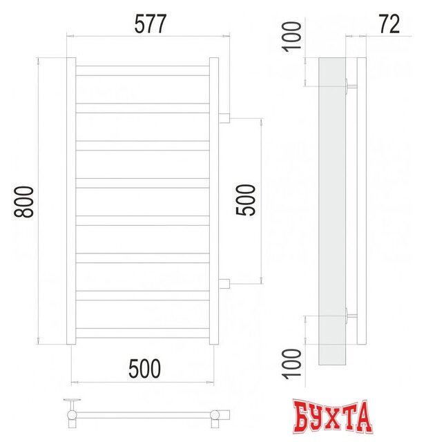 Полотенцесушитель TERMINUS Аврора П8 500x800 (с боковым подключением 50,RAL 9003) 2