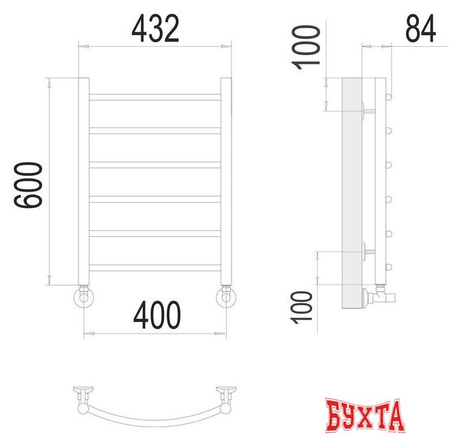 Полотенцесушитель TERMINUS Классик П6 400x600 (RAL 9005 черный) 2