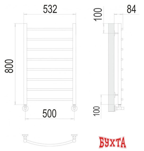 Полотенцесушитель TERMINUS Классик П8 500x800 (RAL 9003 белый) 3