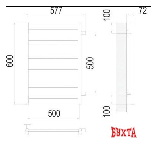 Полотенцесушитель TERMINUS Аврора П6 500x600 бп (матовое золото) 2