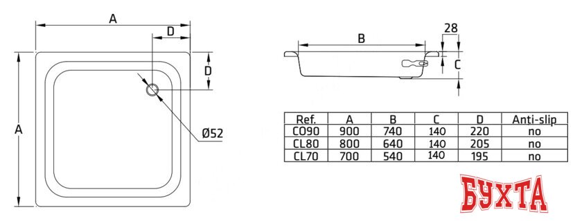 Душевой поддон BLB Universal 90x90 2