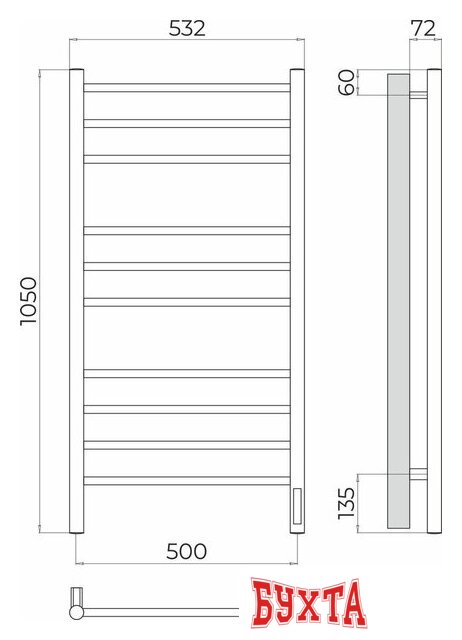 Полотенцесушитель TERMINUS Аврора П10 500x1050 (quick touch) 3