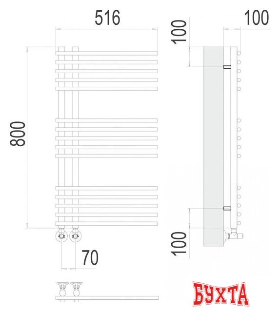 Полотенцесушитель TERMINUS Астра П15 70x800 (RAL 9003, белый) 3