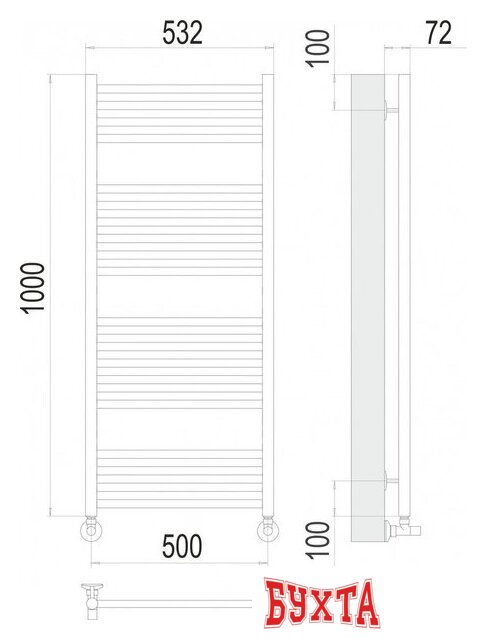 Полотенцесушитель TERMINUS Аврора П20 50x100 RAL 9003 3