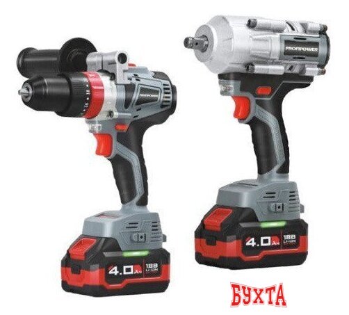 Наборы электроинструментов Profipower ProfiSet-2С18 E0221 (шуруповерт, гайковерт, 2 АКБ, кейс)