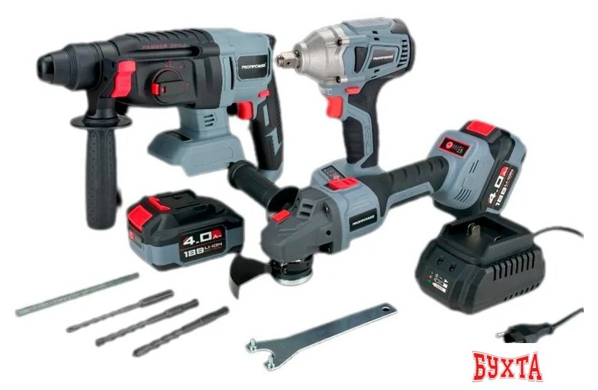 Наборы электроинструментов Profipower MKDGA-18V (перфоратор, гайковерт, болгарка, 2 АКБ)