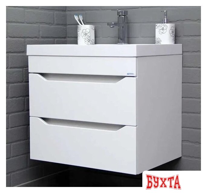 Мебель для ванных комнат Айсберг Тумба под умывальник Bazis 60 Ева В2 DA5914T (с двумя ящиками) 5