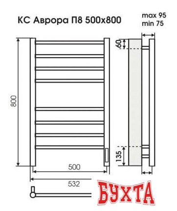 Полотенцесушитель TERMINUS Аврора электро КС П8 с диммером (500x800, черный) 2