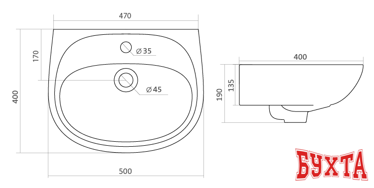 Умывальник Santek Анимо 50x40 (1WH110496) 2