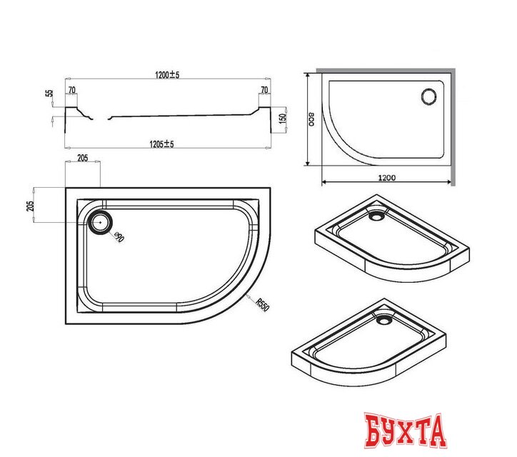 Душевой поддон AM.PM Like 120 W83T-302R120W правосторонний 3