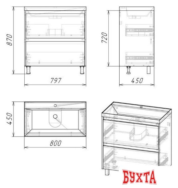 Мебель для ванных комнат Axus Тумба под умывальник Джой 80 (2 ящика) 2