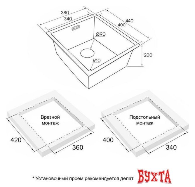 Кухонная мойка Paulmark Next 38 UNI PM213844-GM (черный/вороненая сталь) 4