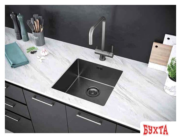 Кухонная мойка Paulmark Next 44 Uni PM214444-GM (черный/вороненая сталь) 5