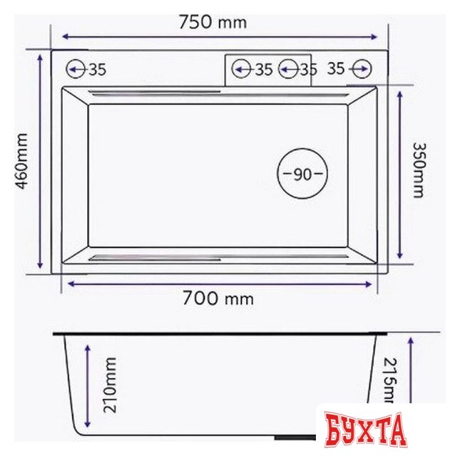 Кухонная мойка MARRBAXX C7546-R Decor C7546-DMR (нержавеющая сталь) 2