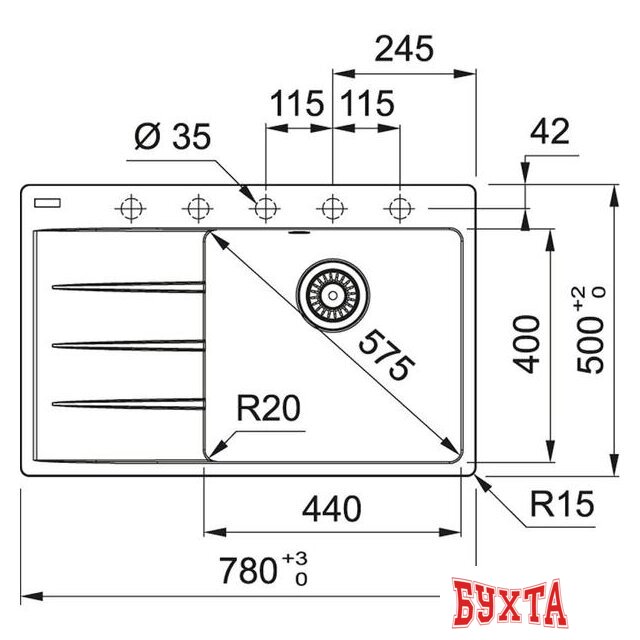 Кухонная мойка Franke Centro CNG 611/211-78 TL Fragranite 114.0639.725 (белый) 2